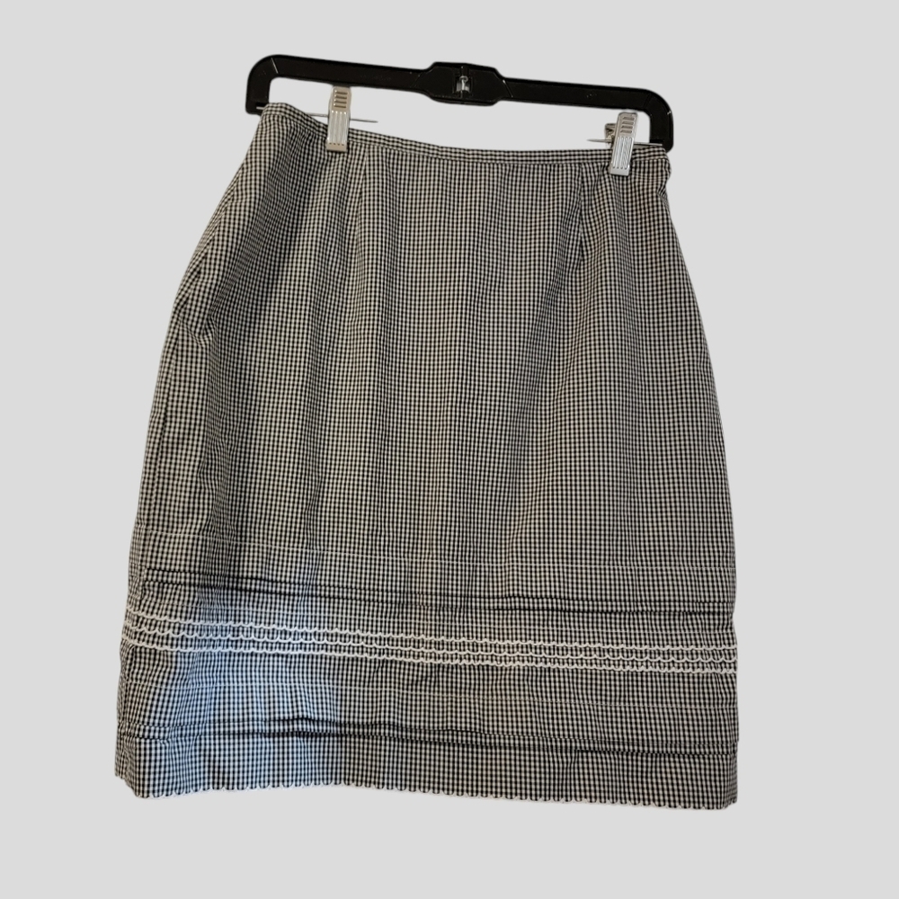 Christopher & Banks Skirt Womens Size 4 Pencil black white plaid scalloped